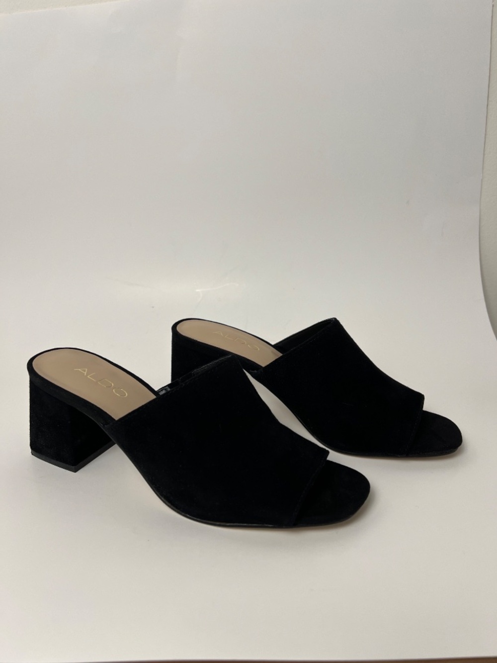 ALDO Black Suede Slip-On Sandals Open Toe Block Heel  Shoes With Box Size US 7